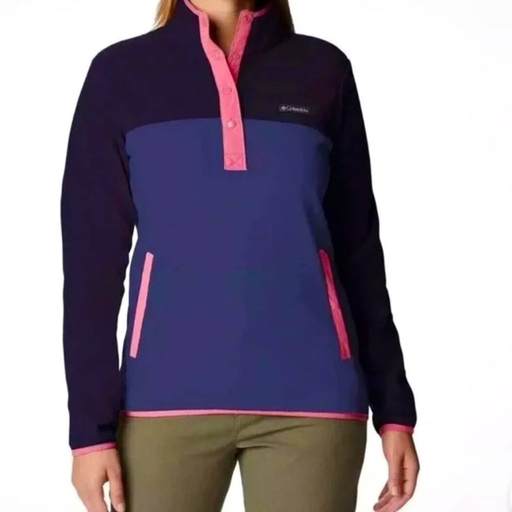 Columbia Ladies' Snap Fleece Pullover Nocturnal Dark/Camellia Rose Medium NWT